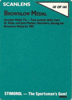 1988 Scanlens VFL #141 Tony Lockett / John Platten Back